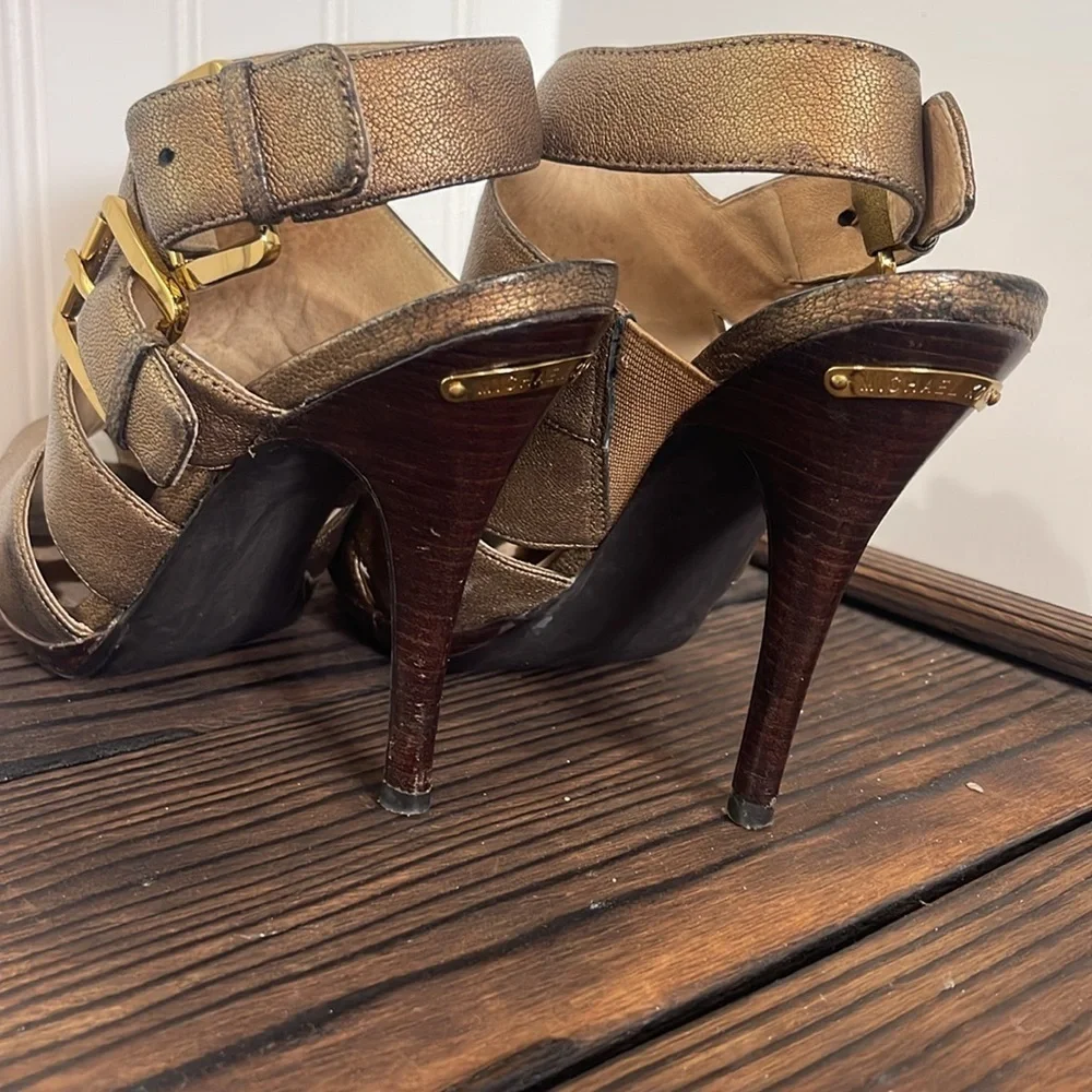 Michael Kors Bronze Leather Peep toe High-Heeled Sandal Booties